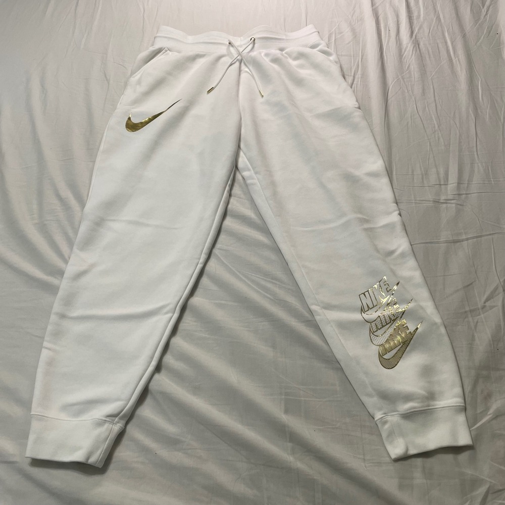 Nike Joggers Womens L White Goldβ Metallic Sportswear Fleece Sweatpants Logo